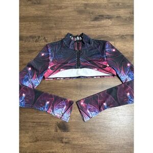 Badinka Rave Festival Club Cosmic Wave Print Top Shirt Shrug Excellent Medium